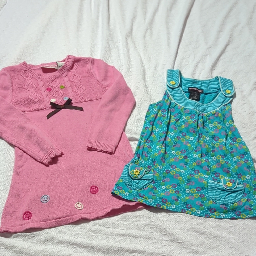 Girls' Pink Sweater Dress and Floral Blue Dress Set